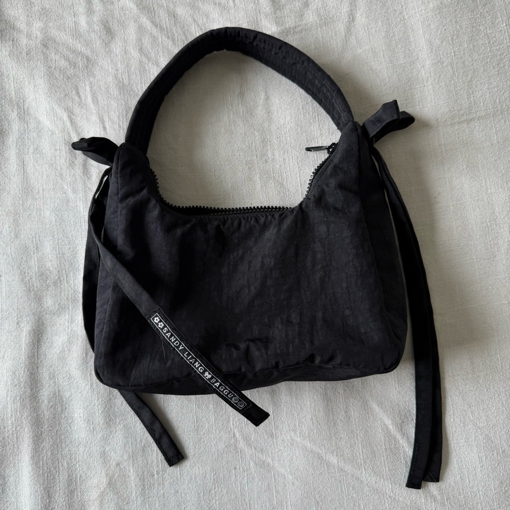 Sandy Liang Baggu Collab Black Mini Nylon Shoulder Bag with Bows